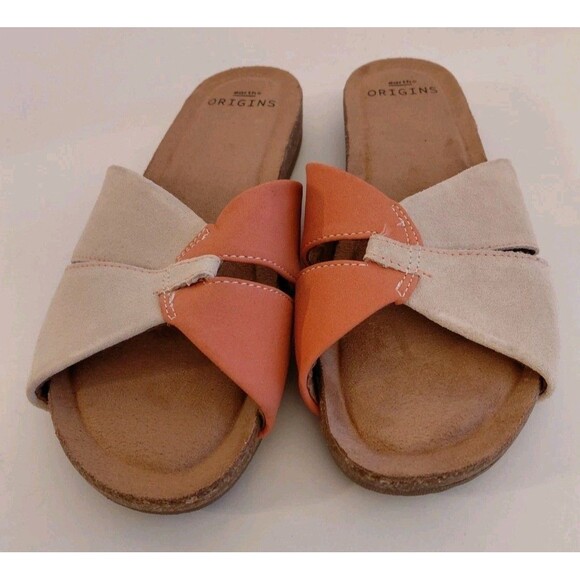 Earth Origins Size 7.5 Coral And Cream Slip On Flat Sandals - Picture 1 of 6